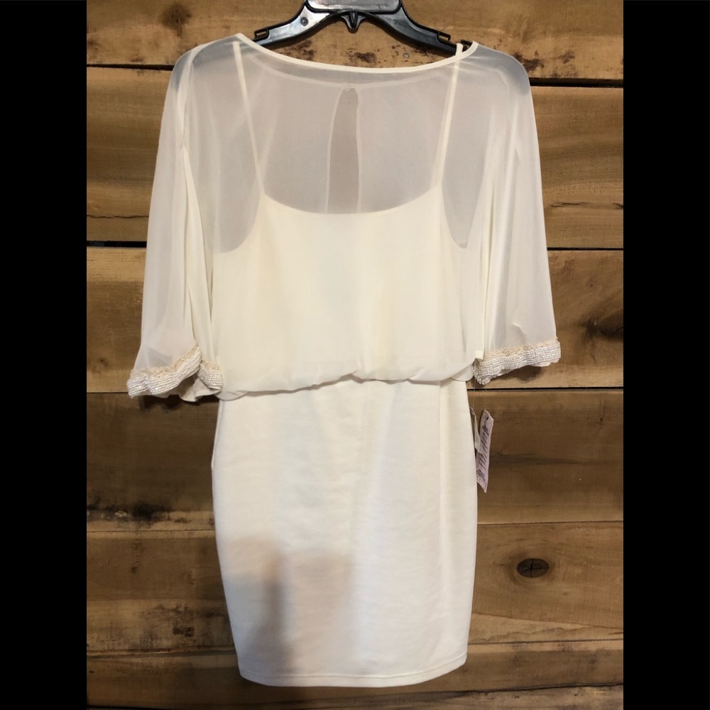 NWT Awake Couture Cream Beaded Mini Cocktail Dress